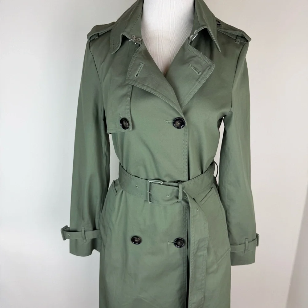 NWT Mango Classic Trench Coat with Belt Green Cotton Size S - Picture 10 of 13